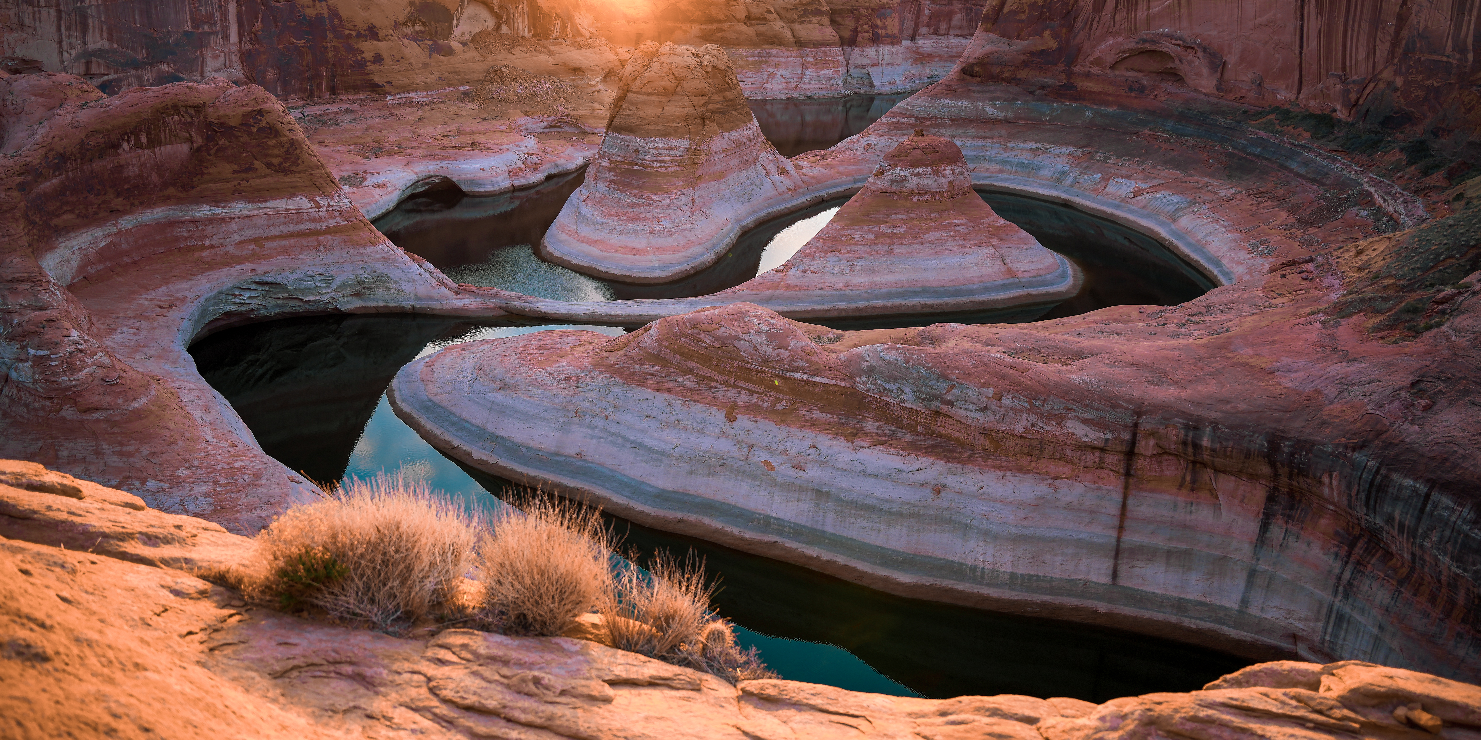 Sinuous sandstone walls of Reflection Canyon, Lake Powell, Utah